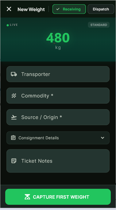 KiloSahihi mobile app — capturing a weight